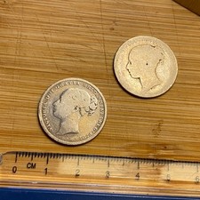 Victoria Young Head Shilling 1875 Die No 70 & 1879 Ex-Cleaned (ref #16)