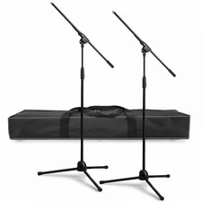 Pair of Straight Microphone Mic Stand with Tripod Base Adjustable inc Case