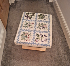 Adjustable Foot Stool with Tapestry Floral Covered Cushion 17" X 13.5" 