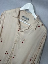 All Saints Shirt Mens Large Beige Cherry Bomb Relaxed Fit Summer Holiday Casual
