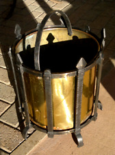 Antique Gothic Arts & Crafts Wrought Iron & Brass Coal~Log Bucket~Planter
