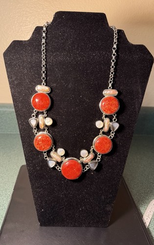 Statement necklace red - necklace,
