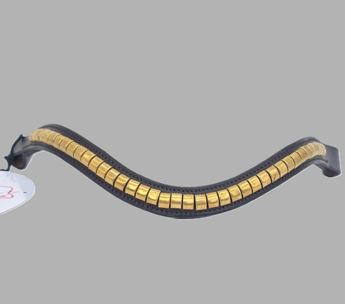 Leather wave browband brass - leather,