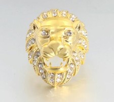 18K GOLD EP LION EYE CZ MENS