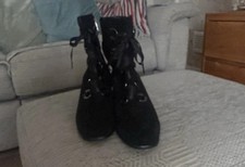 Regards Le Ciel Soft Black Suede Boots Victorian Style Lacing 6 New