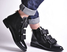 F-troupe Black Leather Bow Bows Boots Bootie Size 40 US 9