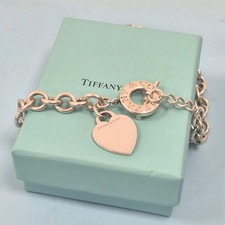 Tiffany & Co. Blank Heart Toggle Choker Sterling Silver Chain Necklace Size 16" 