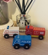 Vintage ELC Wooden Vehicles Cars Emergency Services Police Ambulance Fire Engine
