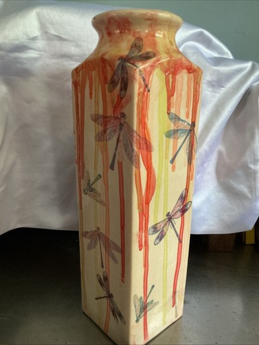 Dragonfly stoneware vase - stoneware,