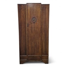 Carved oak breakfront wardrobe - oak,