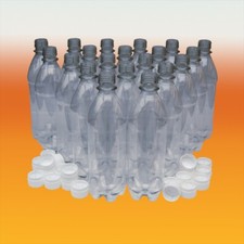 500ml Clear PET Plastic Bottles With White Caps - Pack Of 20