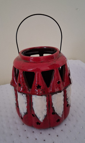 Red white ceramic christmas - red,