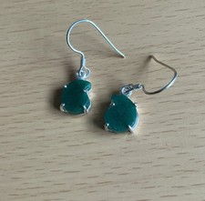 925 Silver Dark Green Jade Drop Earrings