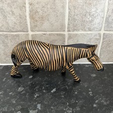 Vintage hand carved & painted made in Kenya wooden zebra animal ornament decor 