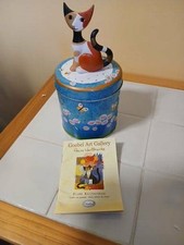 Vintage Geobel cat Carlo by Rosina Wachtmeister (2003.) 3inches tall.  Gift tin.