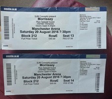 Morrissey manchester arena Concert Tickets 2016..MEMORABILIA. Good Condition