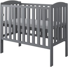 Space Saver Baby Cot with Drop Side Adjustable Height Grey Mini Crib Grey