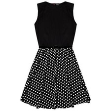 Kids Girls Skater Dress Spotty Contrast Panel Summer Party Dance Dresses 7-13 Yr