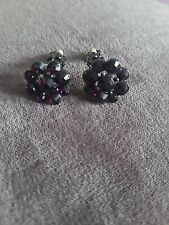 Vintage Maroon Glass Flower Clip On Earrings 1950s