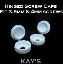 WHITE PLASTIC SCREW COVER CAPS HINGED FOLD OVER FIT SIZE 6g or 8g GAUGE SCREWS