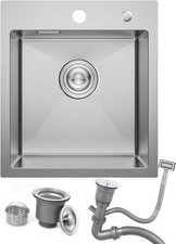 Kitchen Bar Sink Stainless Steel Top/Undermount with Drain & Overflow 40x45cm 