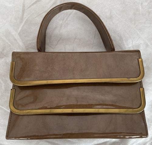 Vintage 1960s taupe patent - taupe,