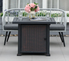 Square Propane Gas Fire Pit Table Rattan Smokeless Patio Heater Black NEW