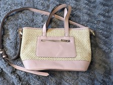 Accessorize Women's RAFFIA HANDHELD BAG Pink Nude Faux Leather & Shoulder Strap