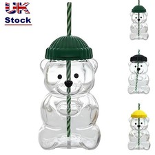 Transparent Glass Cup with Straw with Lid Teddy Bear Plastic Cup  Home Bar