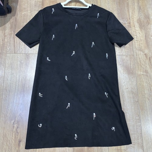 Zara black dress faux velvet - black,