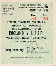 TICKET: ENGLAND v Russia USSR (Friendly) 1958 - EXCELLENT