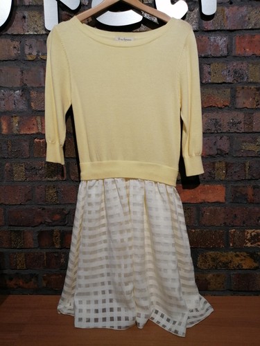 Yellow dress with check lace - yellow, m