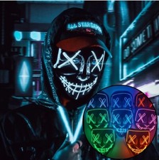 Halloween Purge LED Mask Wire Light Up Neon Stitches Costume Scary Mask Party UK