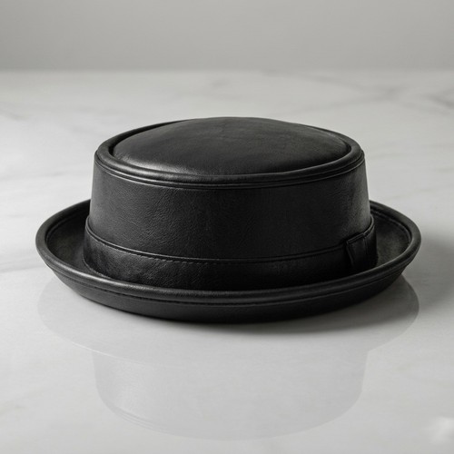 Handmade black leather top - handmade, hat