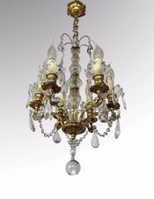 Antique-Style French Chandelier – Gilt Bronze & Crystal 6-Arm Ceiling Light