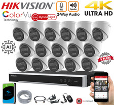 4K 8MP Hikvision CCTV System PoE NVR HDD ColorVu Smart 2-Way Audio Security Kit