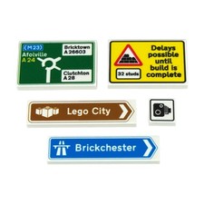 Road Sign Pack -  Custom printed Lego® tiles.  Set of 5 tiles for your Lego City