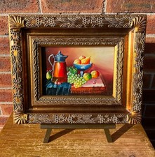 Ornate On Board Gold Gilt Framed Oil Painting French Shop Cafe Scene