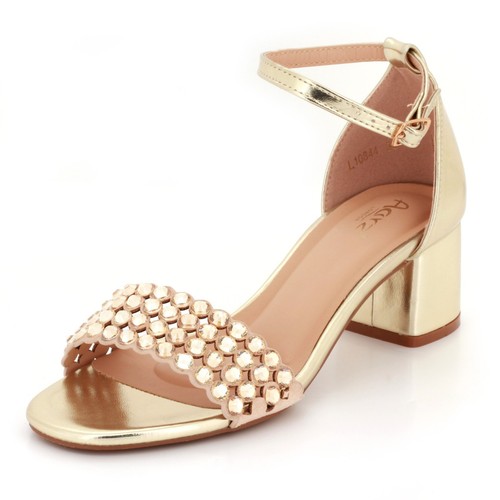 Women diamante block - heel, open