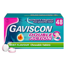 Gaviscon Double Action Mint Flavour Chewable Indigestion Heartburn - 48 Tablets