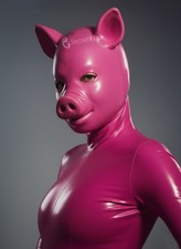 Pink Latex Pig Hood Full Head
