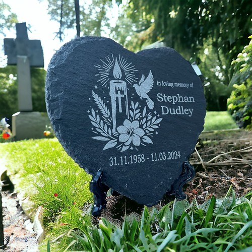 Memorial plaque slate heart - memorial,