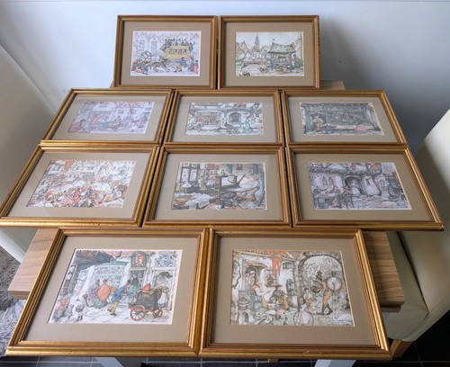 10x anton pieck - gilt, framed