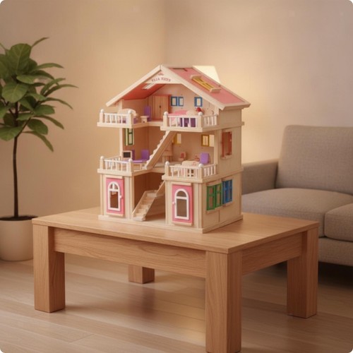 Wooden dollhouse three layer - wooden,