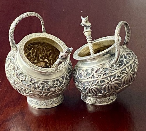Indian solid silver spice pots - indian,
