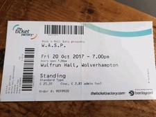 W.A.S.P. Fri 20 October 2017 Wolverhampton Used Ticket Heavy Metal Band WASP