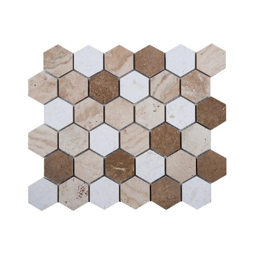 Mix travertine honed hexagon - honed,