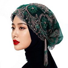 Lace Underscarf Beads HIjab Hat Women Muslim Headscarf Wedding Beanies Bonnet