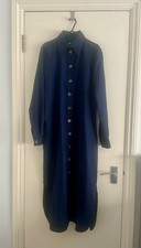 Bella Freud - Navy Pinstripe Faubourg Midi Maxi Wool Shirt Dress - UK 8 - Sample