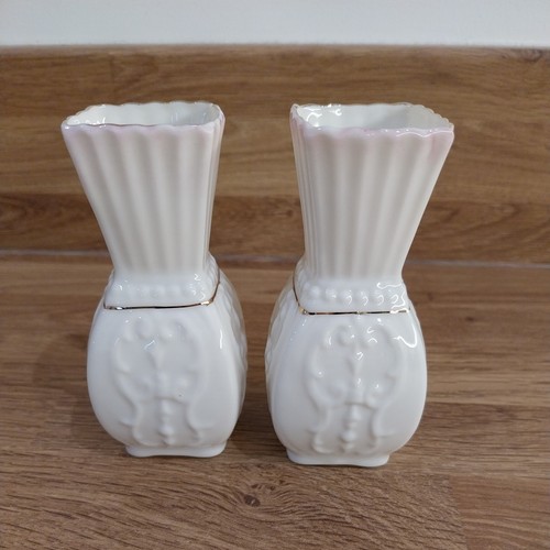 Pair belleek vases - belleek, square